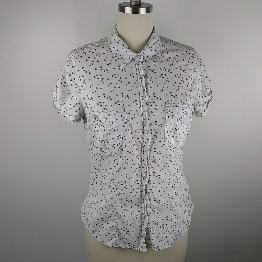Fitted Button Up Butterfly Print Shirt H&M